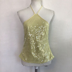 Princess Polly Women Elegant Sequin Halter Tank Top Size 6 Lemon Yellow